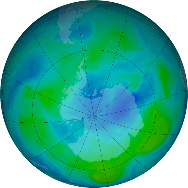 Antarctic ozone map for 05 February 1999